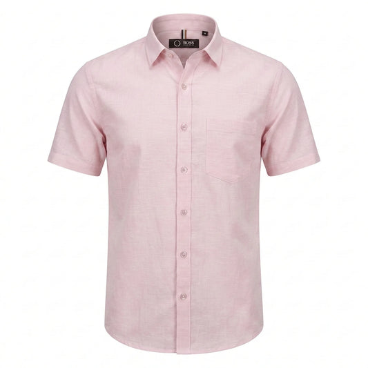 BOSS Serene Blush Tailored Fit Short Sleeve Linen Shirt