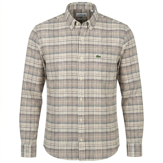 LACOSTE Men's Slim Fit Button-Down Checkered Seersucker Linen Shirt