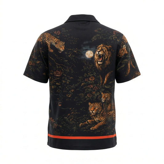 AGENT SPARROW Printed Square Fit Half Sleeve Cotton Shirt in Black