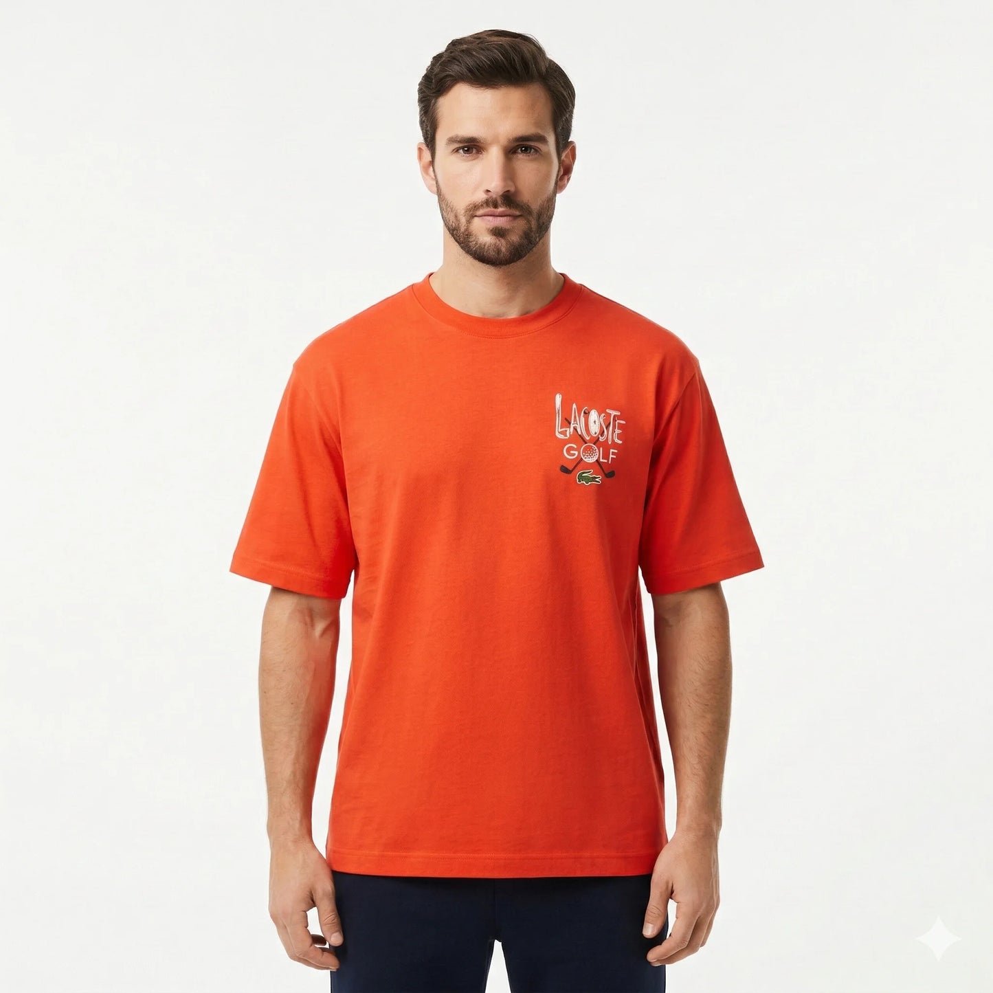 LACOSTE Radiant Tangerine Easy Fit Short Sleeve Cotton Graphic Tee
