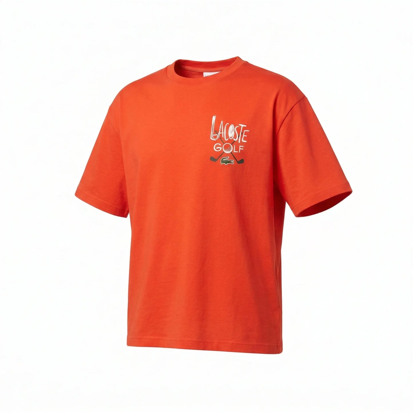 LACOSTE Radiant Tangerine Easy Fit Short Sleeve Cotton Graphic Tee