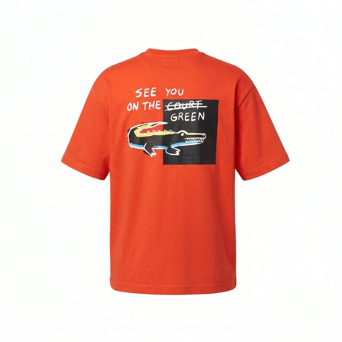 LACOSTE Radiant Tangerine Easy Fit Short Sleeve Cotton Graphic Tee