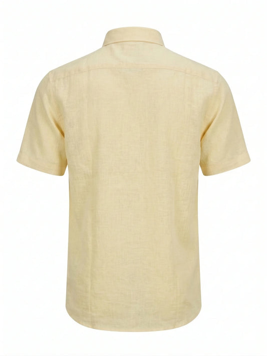 BOSS Sunbeam Cream Tailored Fit Short Sleeve Linen Shirt
