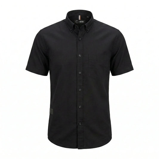 BOSS Ethereal Charcoal Tailored Fit Short Sleeve Linen Shirt