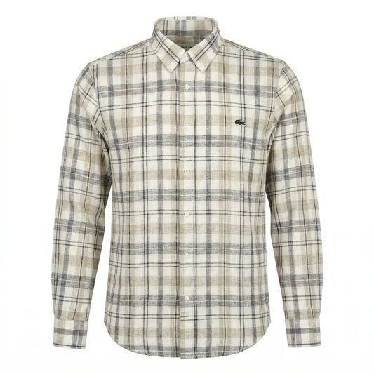 LACOSTE Men's Slim Fit Plaid Button-Down Linen Shirt
