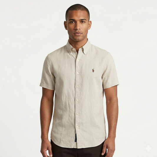 POLO Serene Sand Classic Fit Short Sleeve Linen Shirt
