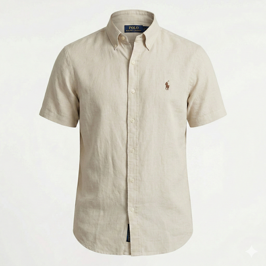 POLO Serene Sand Classic Fit Short Sleeve Linen Shirt