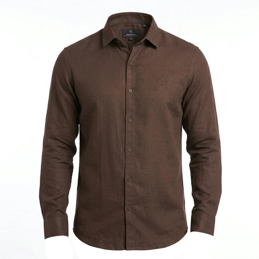 Loro Piana Regular Fit Full Sleeve Linen Brown Shirt