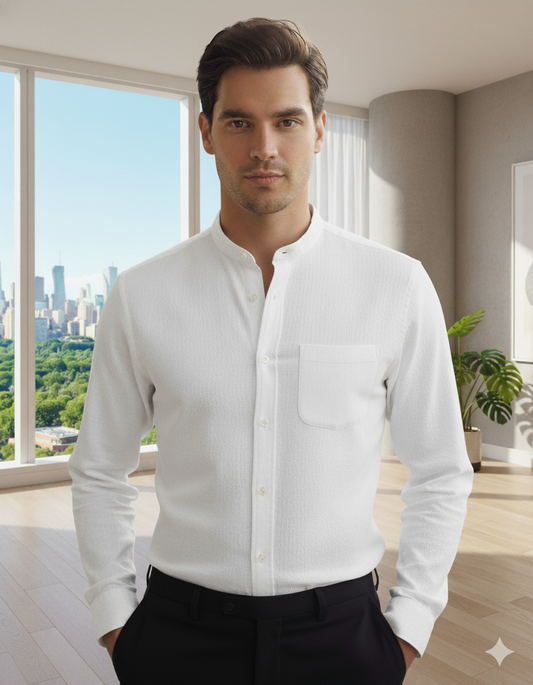 TOMMY HILFIGER Ethereal Ivory Luxe Fit Long Sleeve Cotton-Linen Shirt