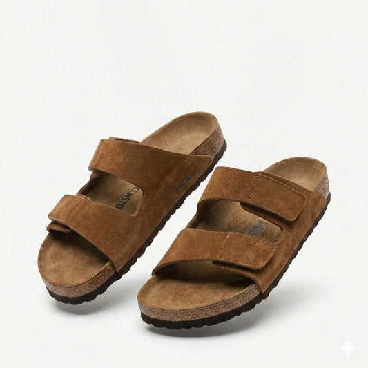 BIRKENSTOCK Rustic Chestnut Double Strap Suede Sandals