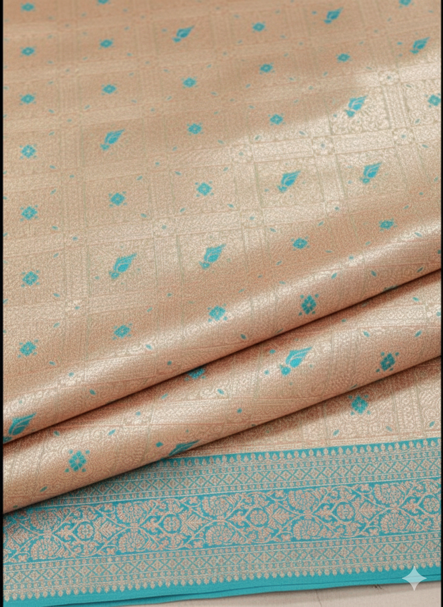 Elegant Weaves Luxe Banarasi Silk Saree with Aqua Blue Embroidery