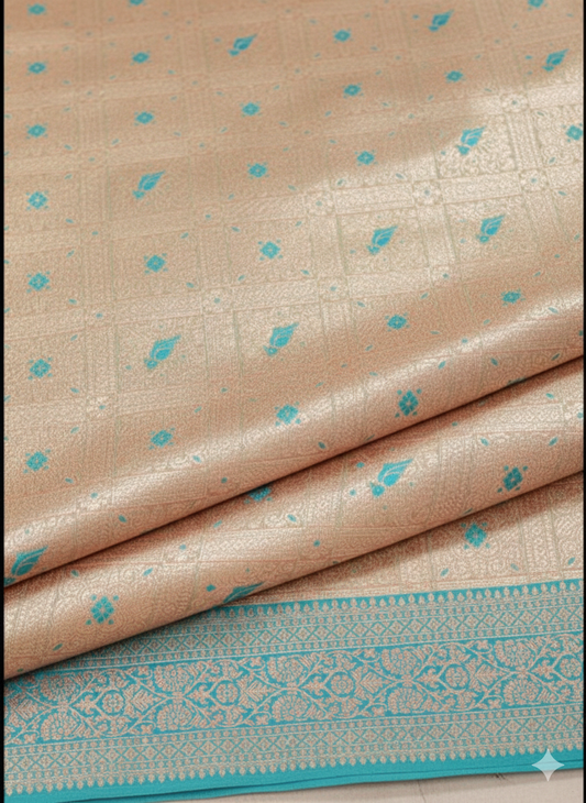 Elegant Weaves Luxe Banarasi Silk Saree with Aqua Blue Embroidery