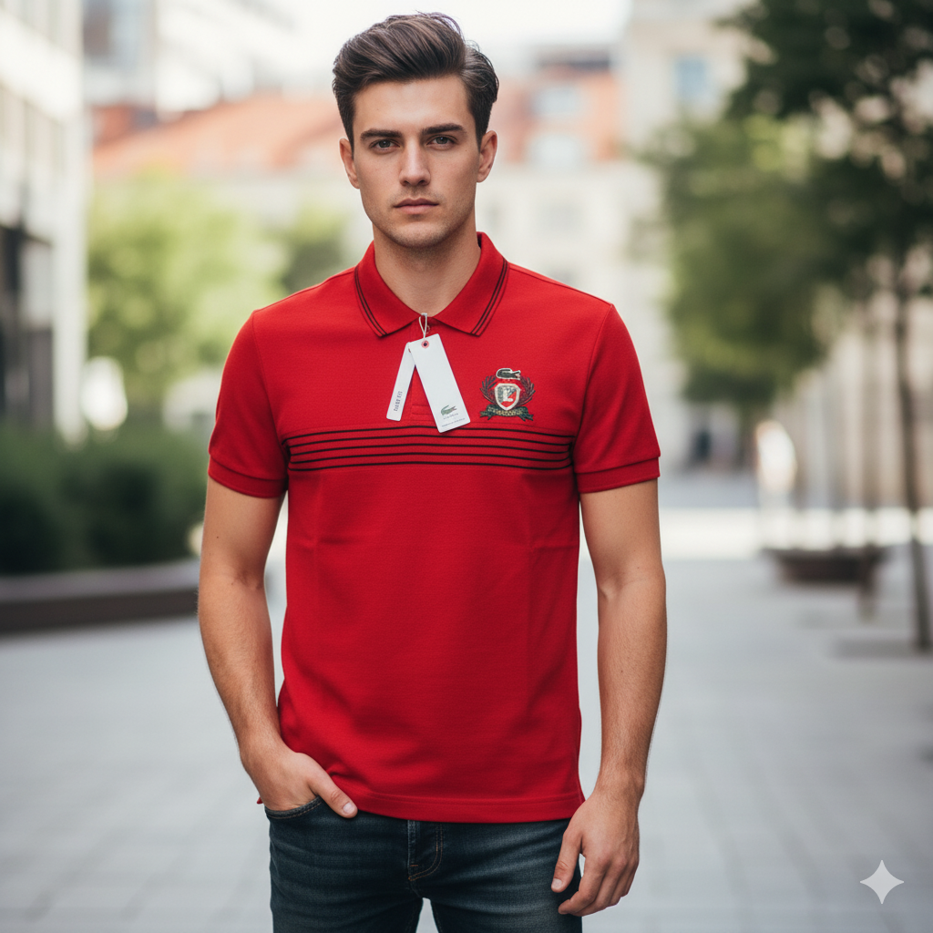 LACOSTE Radiant Crimson Tailored Fit Short Sleeve Piqué Polo Shirt