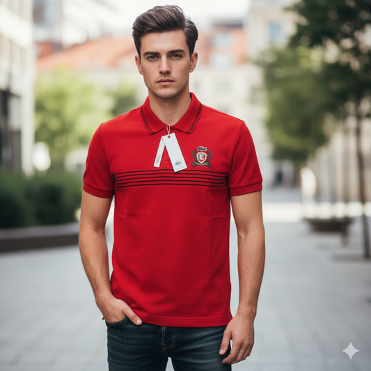 LACOSTE Radiant Crimson Tailored Fit Short Sleeve Piqué Polo Shirt