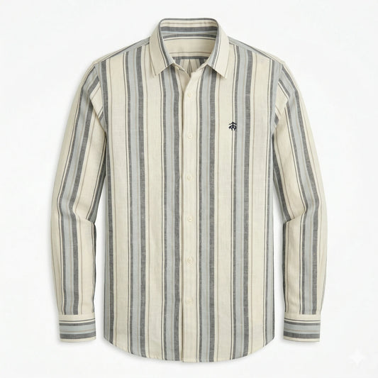 Brooks Brothers Regular Fit Stripe Full Sleeve Linen Shirt