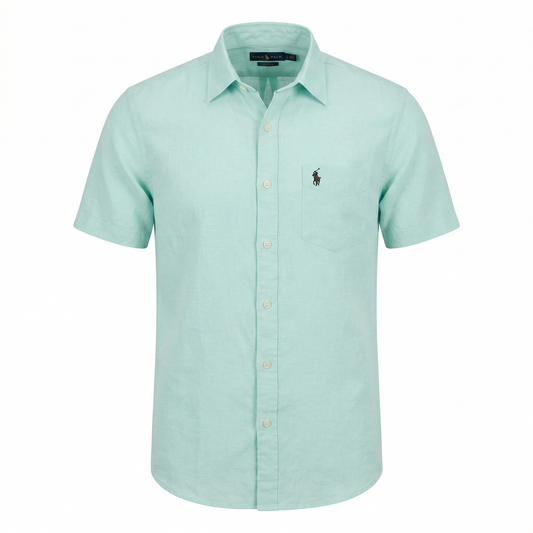 POLO RALPH LAUREN Serene Aqua Classic Fit Short Sleeve Linen Shirt