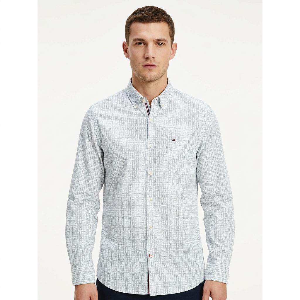 TOMMY HILFIGER Twilight Quartz Tailored Fit Long Sleeve Button-Up Shirt
