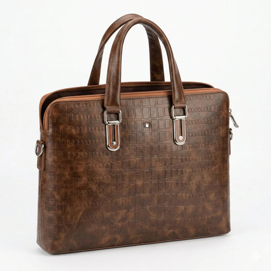 MONTBLANC Rustic Chestnut Luxe Textured Briefcase