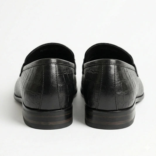 ROSSO BRUNELLO Obsidian Mirage Luxe Crocodile-Embossed Leather Loafers with Lavish Details