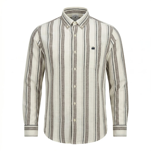 Brooks Brothers Regular Fit Stripe Full Sleeve Linen Shirt