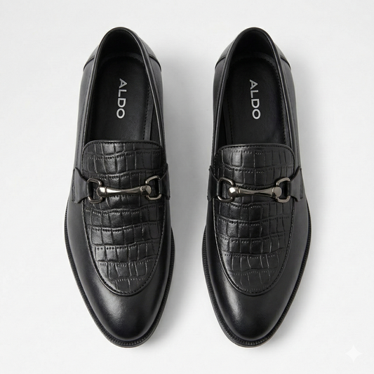ALDO Obsidian Velvet Luxe Croc-Embossed Tailored Loafers