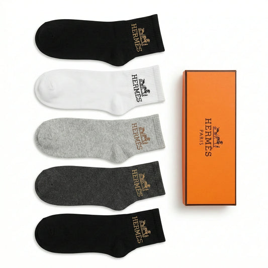 HERMÈS Twilight Charcoal Luxe Logo Socks Gift Set (Pack of 5)