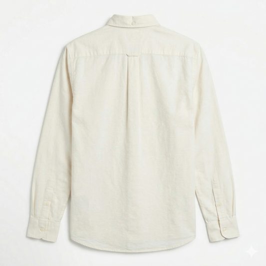 GANT Ethereal Cream Tailored Fit Long Sleeve Linen-Blend Shirt