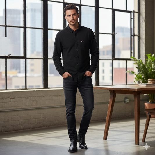 TOMMY HILFIGER Midnight Onyx Tailored Fit Long Sleeve Button-Up Shirt