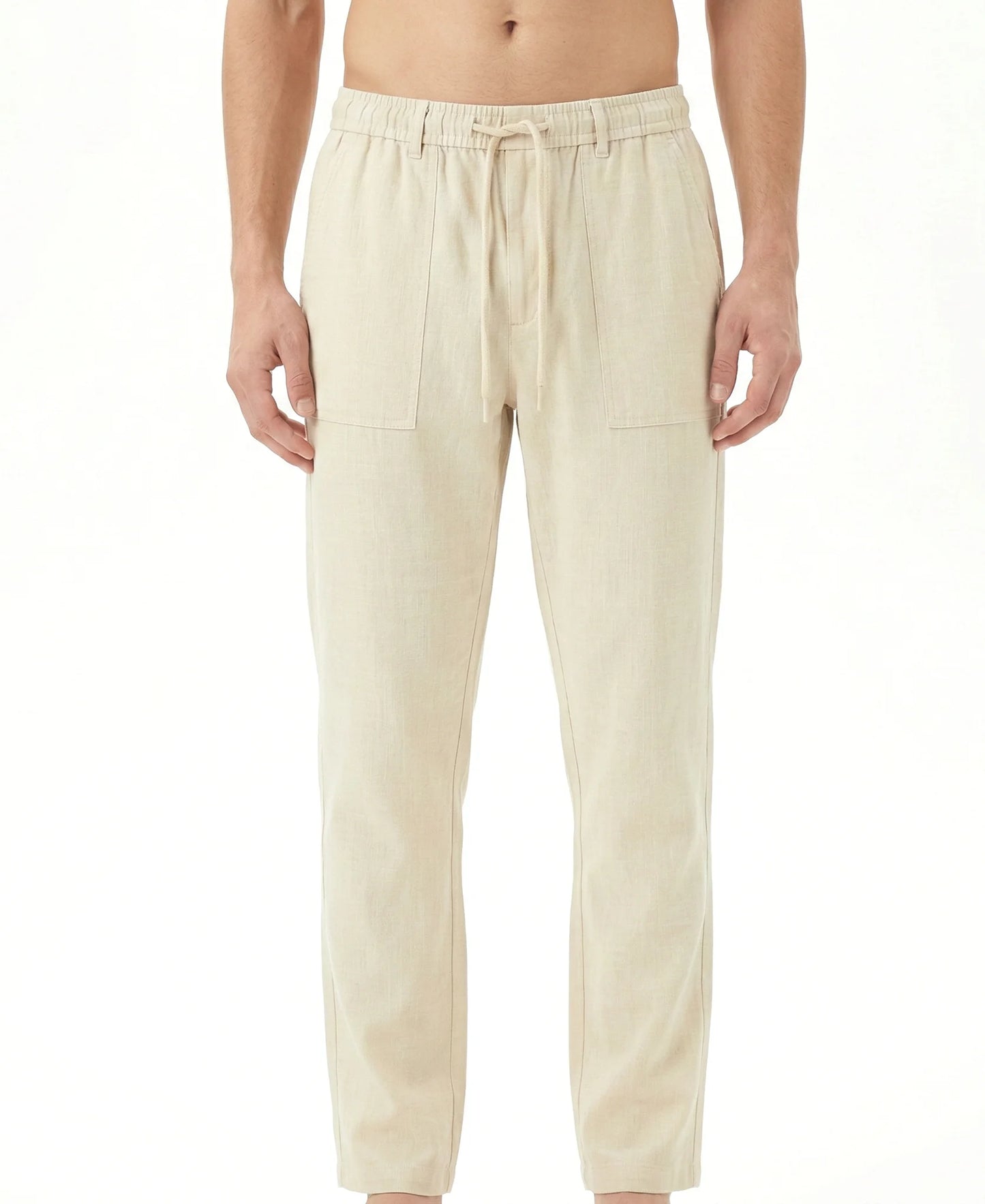 LACOSTE Tranquil Sand Tailored Fit Linen Trousers