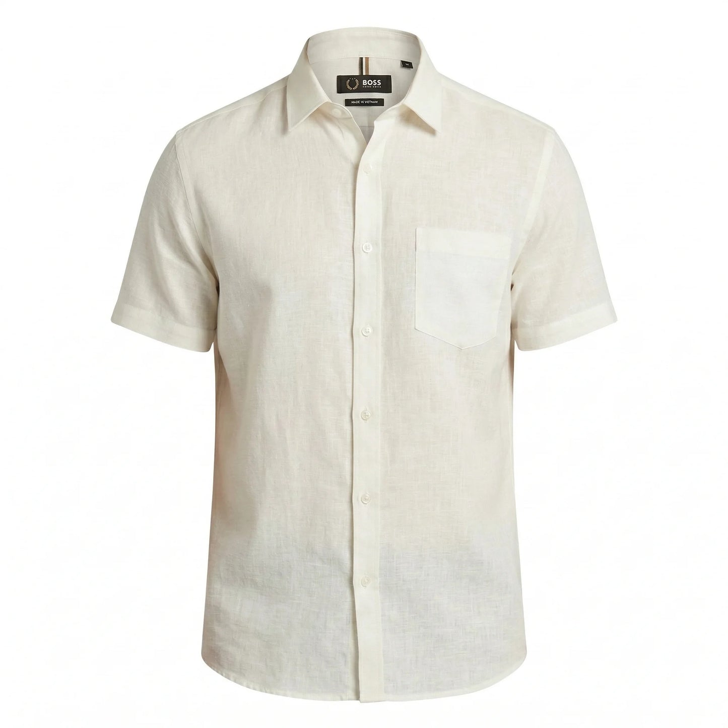 BOSS Soft Sandstone Effortless Fit Short Sleeve Linen Shirt