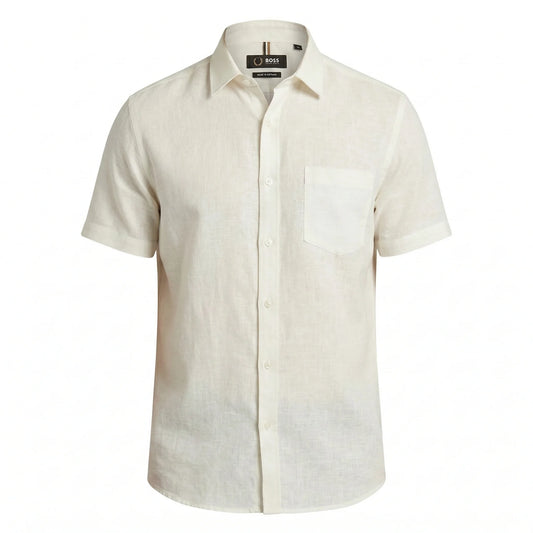 BOSS Soft Sandstone Effortless Fit Short Sleeve Linen Shirt