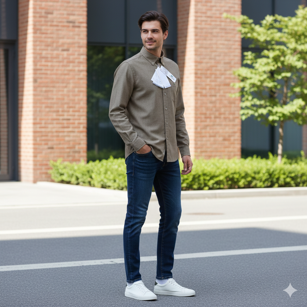 LACOSTE Mystic Olive Tailored Fit Long Sleeve Striped Shirt