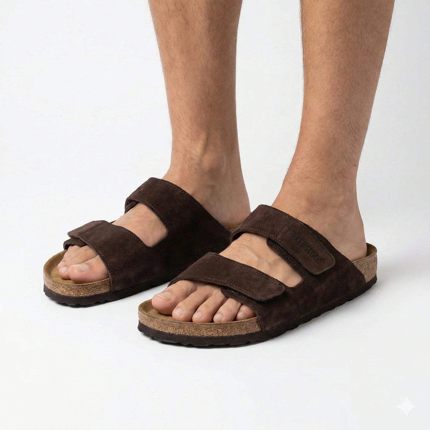 BIRKENSTOCK Rustic Truffle Suede Double Strap Slide Sandals