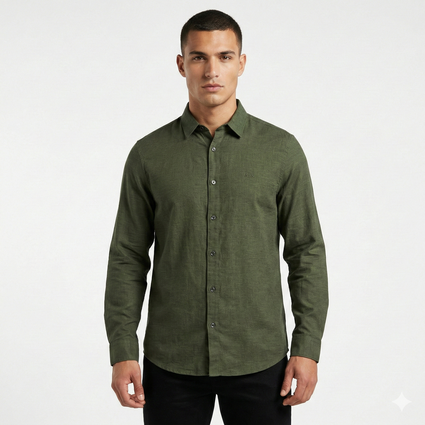 A|X Verdant Sage Tailored Fit Long Sleeve Linen-Blend Shirt