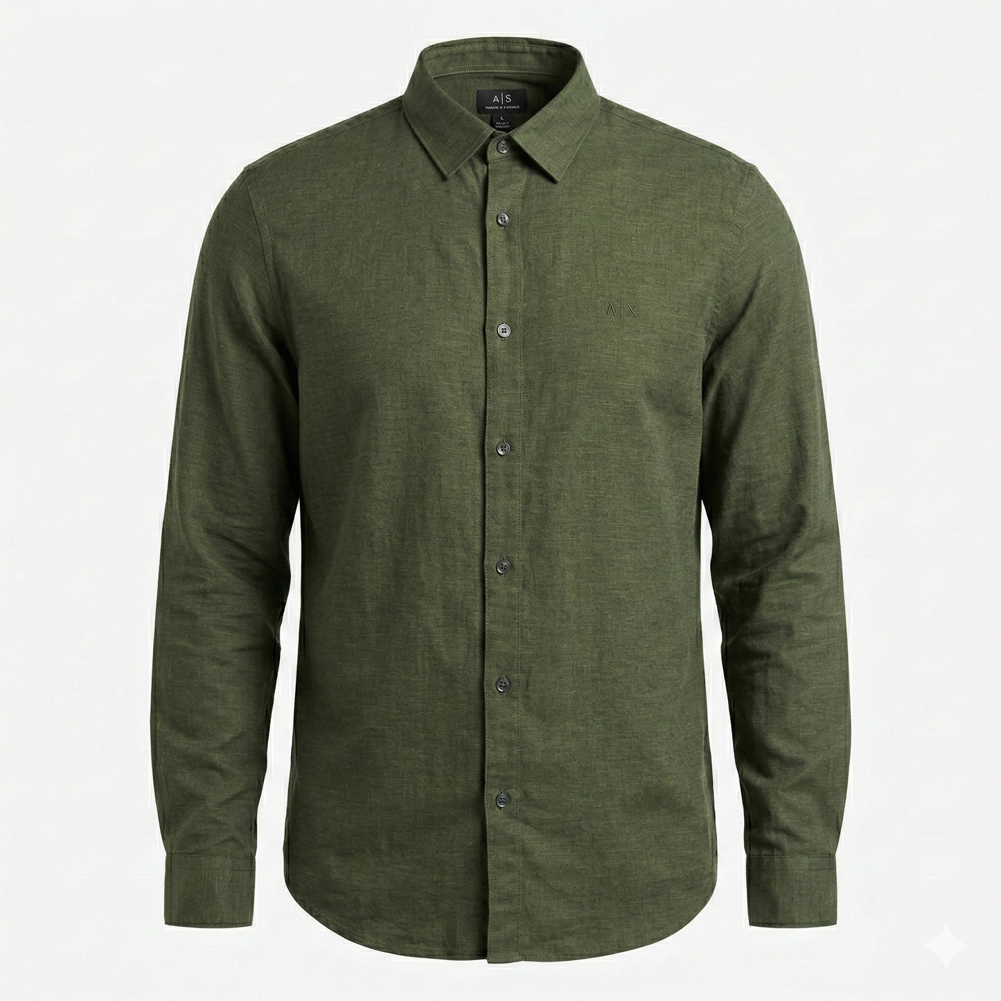 A|X Verdant Sage Tailored Fit Long Sleeve Linen-Blend Shirt