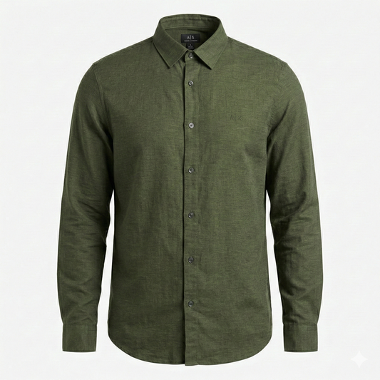 A|X Verdant Sage Tailored Fit Long Sleeve Linen-Blend Shirt