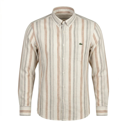 LACOSTE Men's Slim Fit Button-Down Striped Linen Shirt