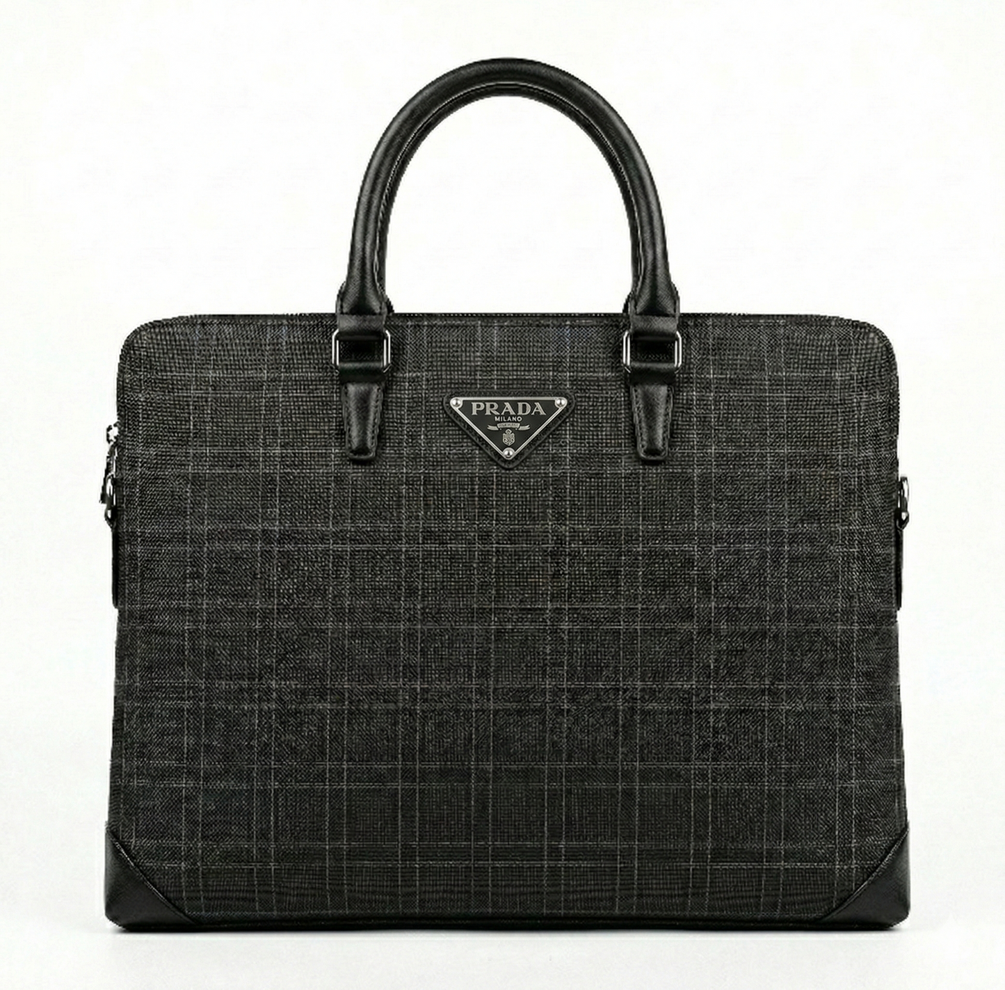 PRADA Charcoal Twilight Tailored Fit Plaid Executive Briefcase