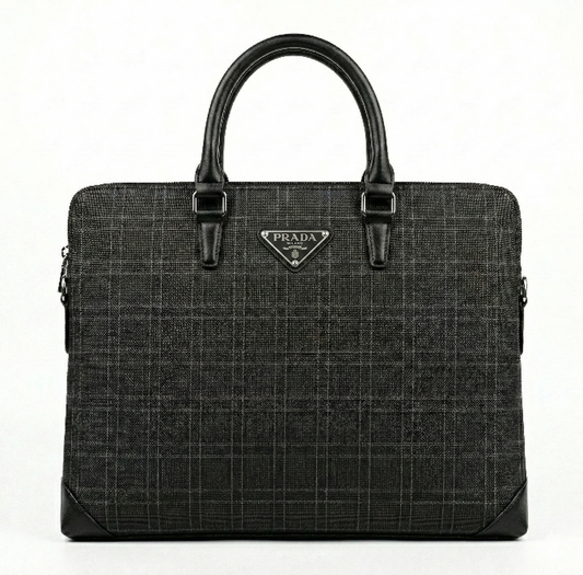 PRADA Charcoal Twilight Tailored Fit Plaid Executive Briefcase
