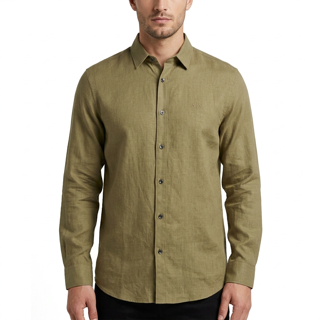 A|X Enchanted Olive Tailored Fit Long Sleeve Linen Shirt