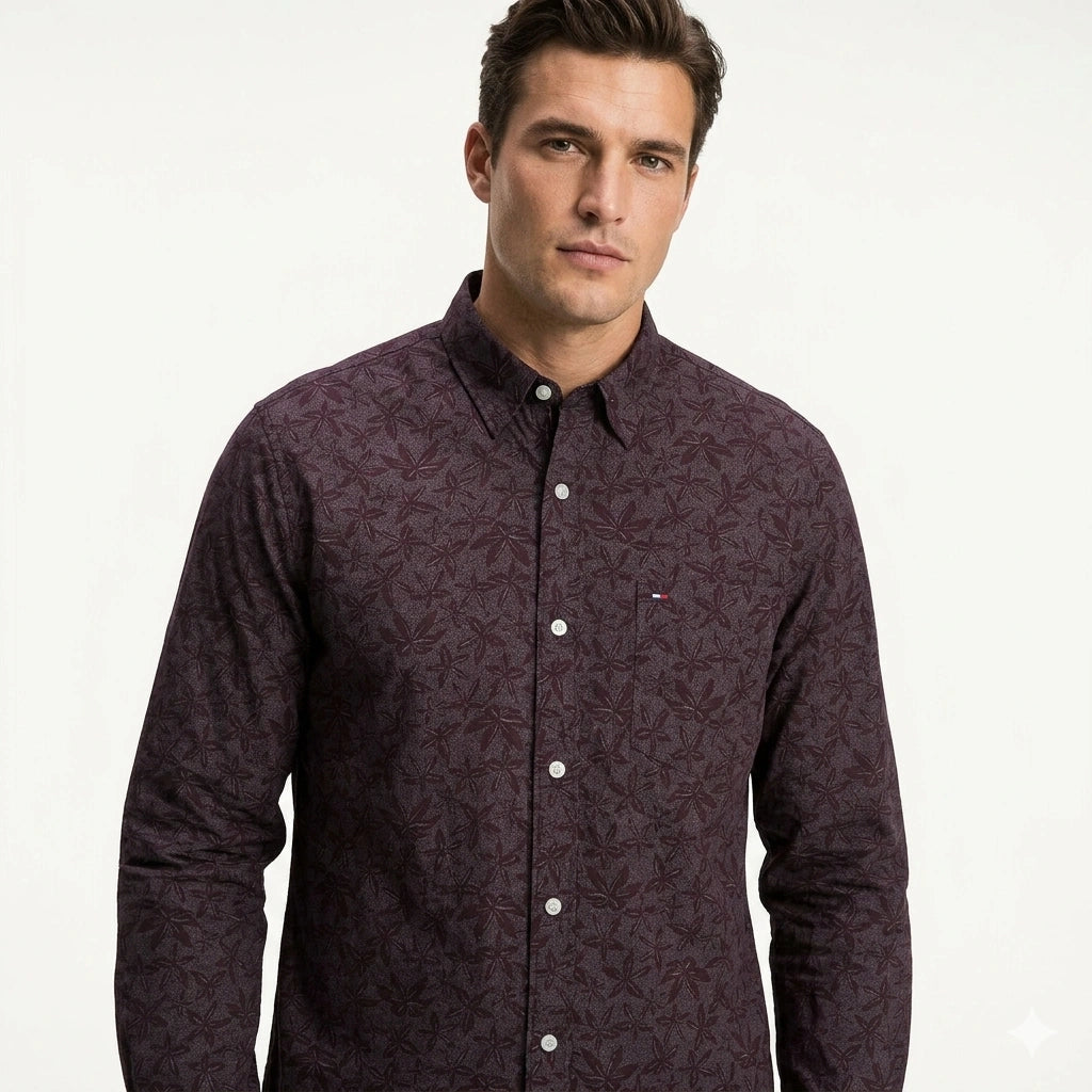 TOMMY HILFIGER Men's Regular Fit Leaf Print Shirt