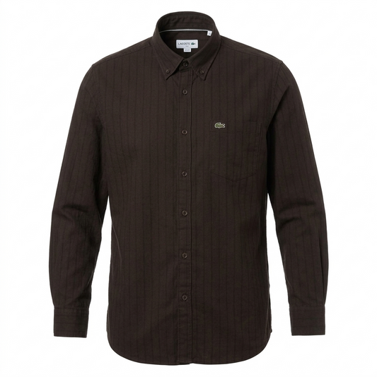 Lacoste Classic Fit Striped Button-Up Shirt In Deep Brown