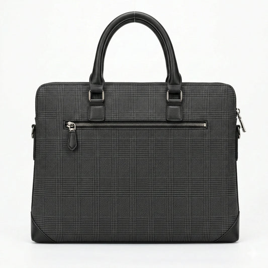 PRADA Enigmatic Onyx Tailored Plaid Laptop Briefcase