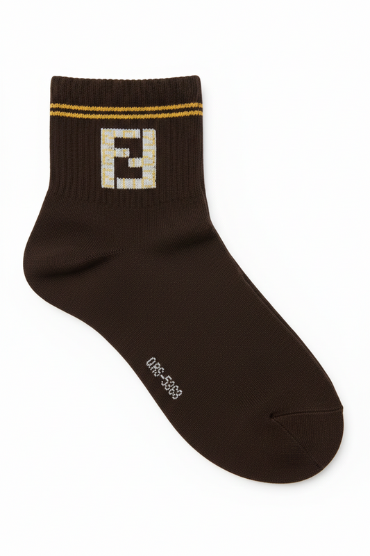 FENDI Earthy Umber Luxe Fit Ankle Socks with Gilded Stripes