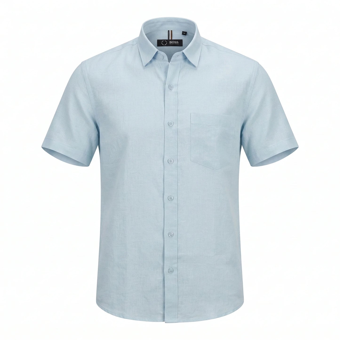BOSS Serene Aqua Tailored Fit Short Sleeve Linen-Blend Shirt