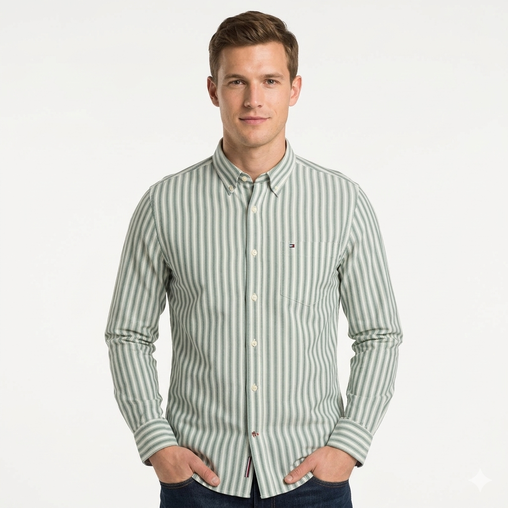 TOMMY HILFIGER Serene Teal Tailored Fit Long Sleeve Button-Up Shirt