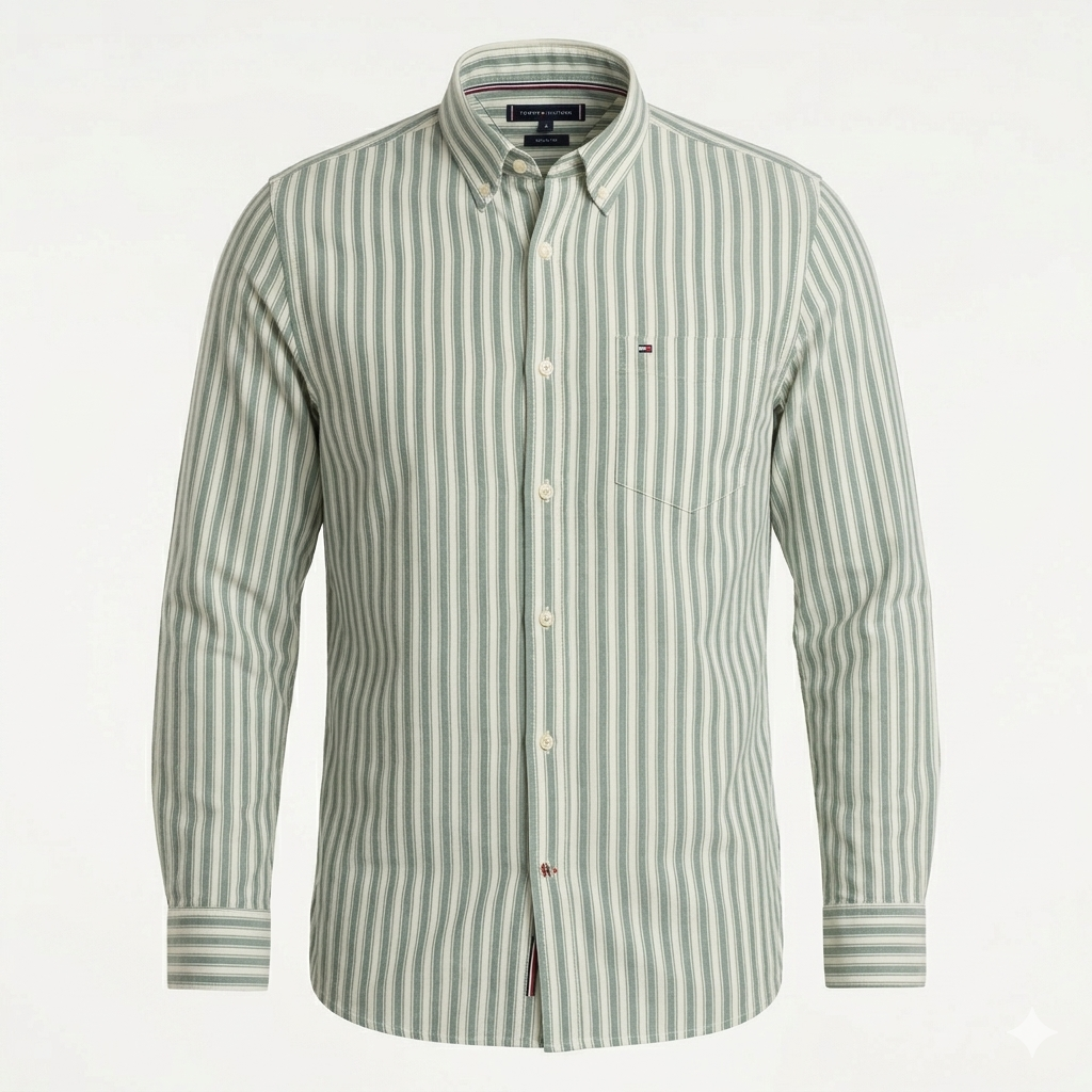 TOMMY HILFIGER Serene Teal Tailored Fit Long Sleeve Button-Up Shirt
