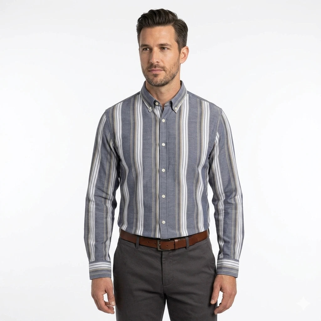 GANT Ethereal Indigo Tailored Fit Long Sleeve Striped Shirt
