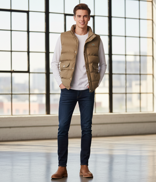 LACOSTE Dune Beige Contemporary Fit Puffer Vest