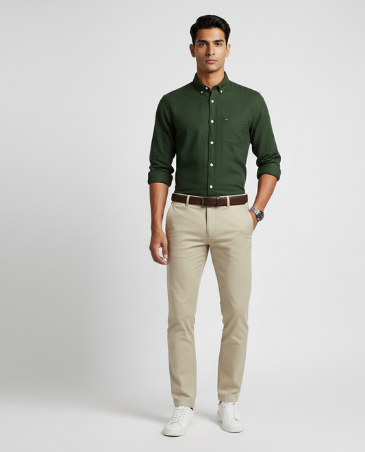 TOMMY HILFIGER Verdant Moss Regular Fit Long Sleeve Button-Down Shirt